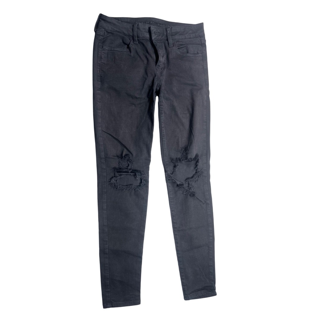 American Eagle Size 8 Next Level Stretch Black Distressed Skinny Jeans
